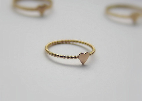 Sweetheart Gold Filled Stacking Ring- Sweet Heart Unique Wedding Ring- Wedding Gift - Dainty Heart Stacking Gold Ring- Wedding